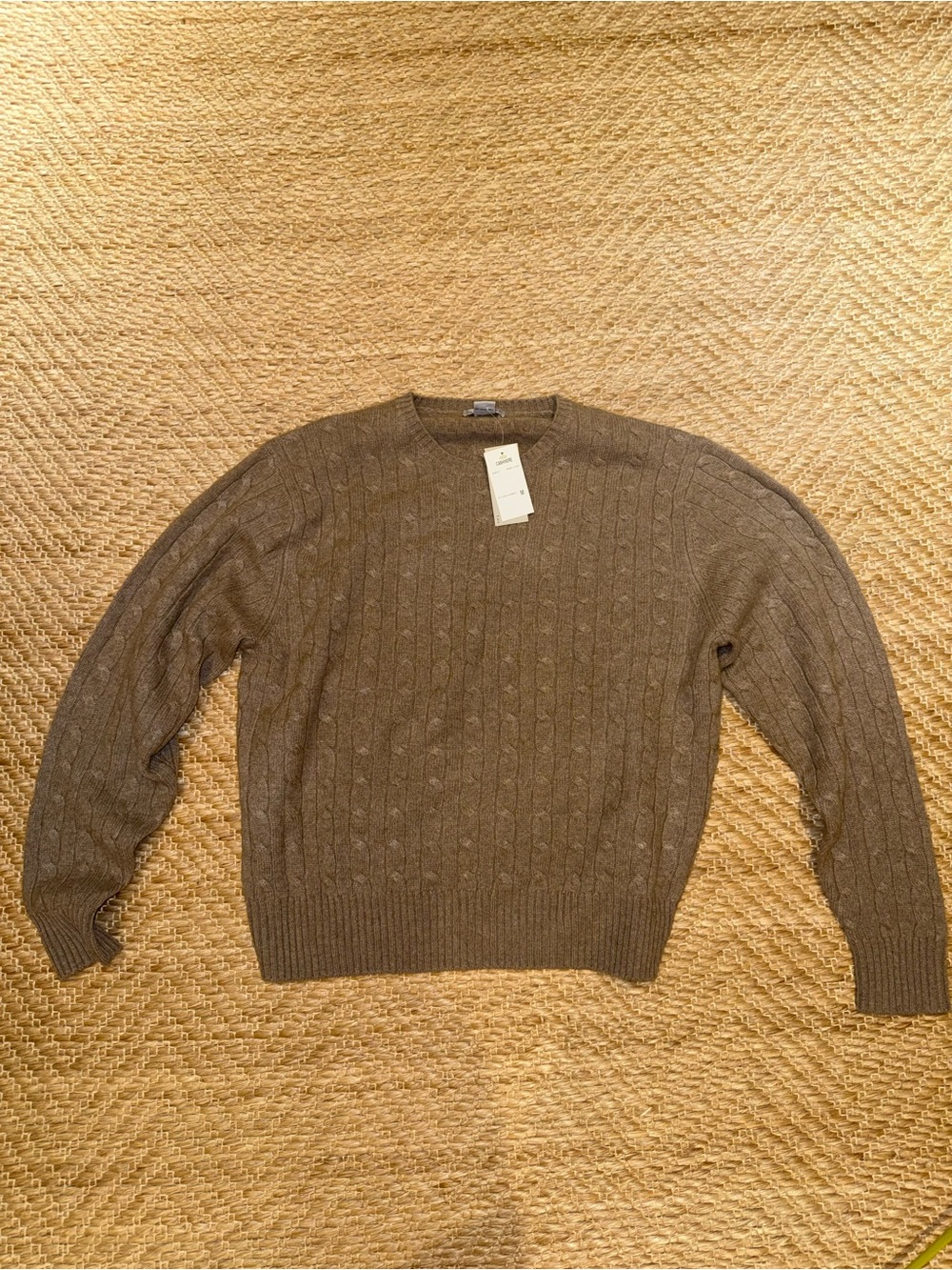 Men's Crewneck Cable Sweater in Taupe - Brand Unspecified